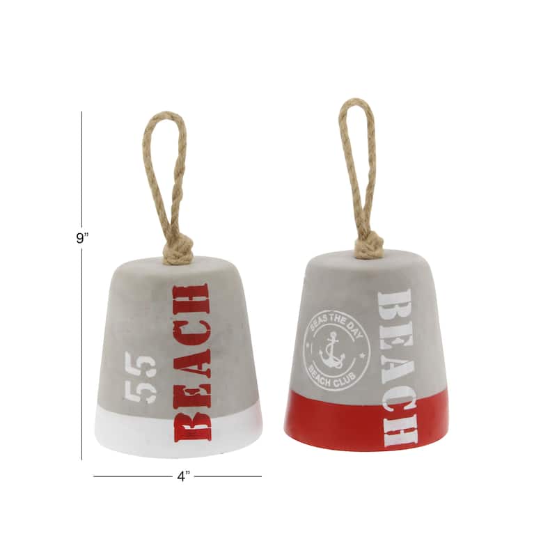 Gray Cement Stone Door Stopper Buoy Decorative Sculpture with Rope Accents (Set of 2) - 4 x 4 x 9