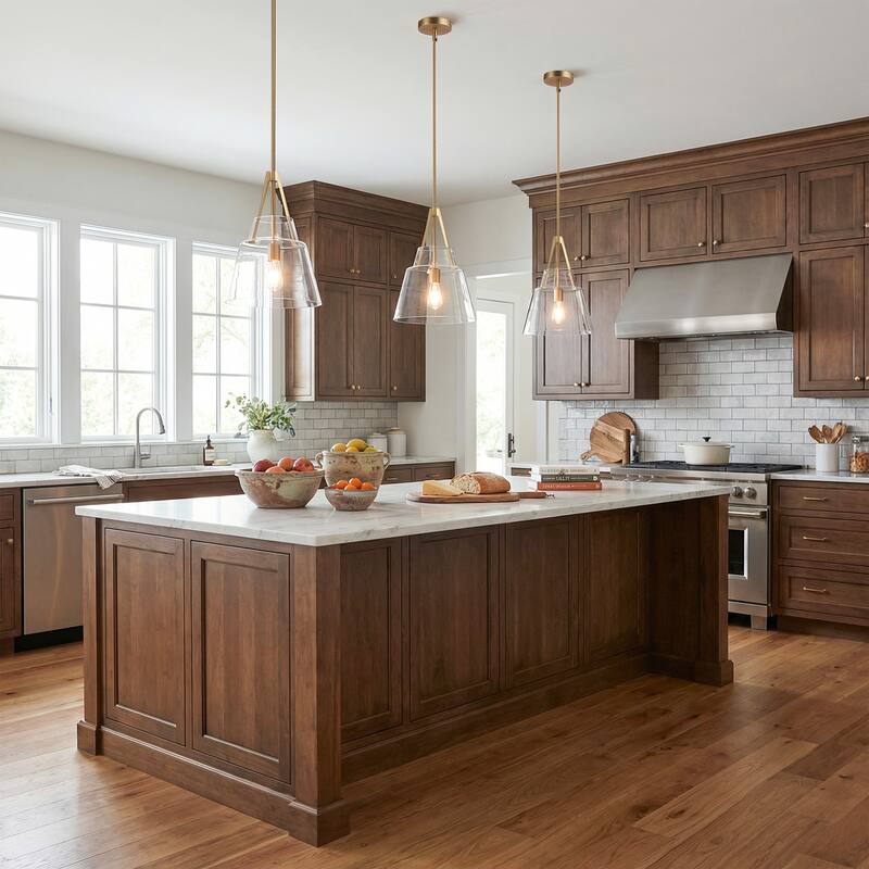 15" Contemporary Brushed Gold Tapered Clear Glass 1-Light Adjustable Pendant Fixture - N/A