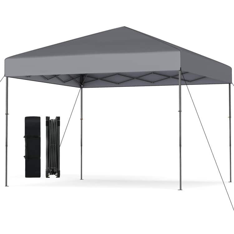 Oxford Fabric Metal Pop Up Canopy Tent with Bag and Adjustable Height - Gray