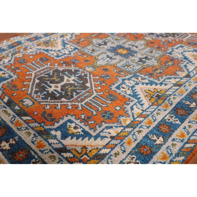 Geometric Heriz Serapi Oriental Foyer Rug Hand-Knotted Wool Carpet - 3'11"x 5'10"