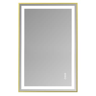 Gold Metal LED Vanity Mirror with Tempered Glass, Defog and Dimmable Lights - 36” W x 24” H