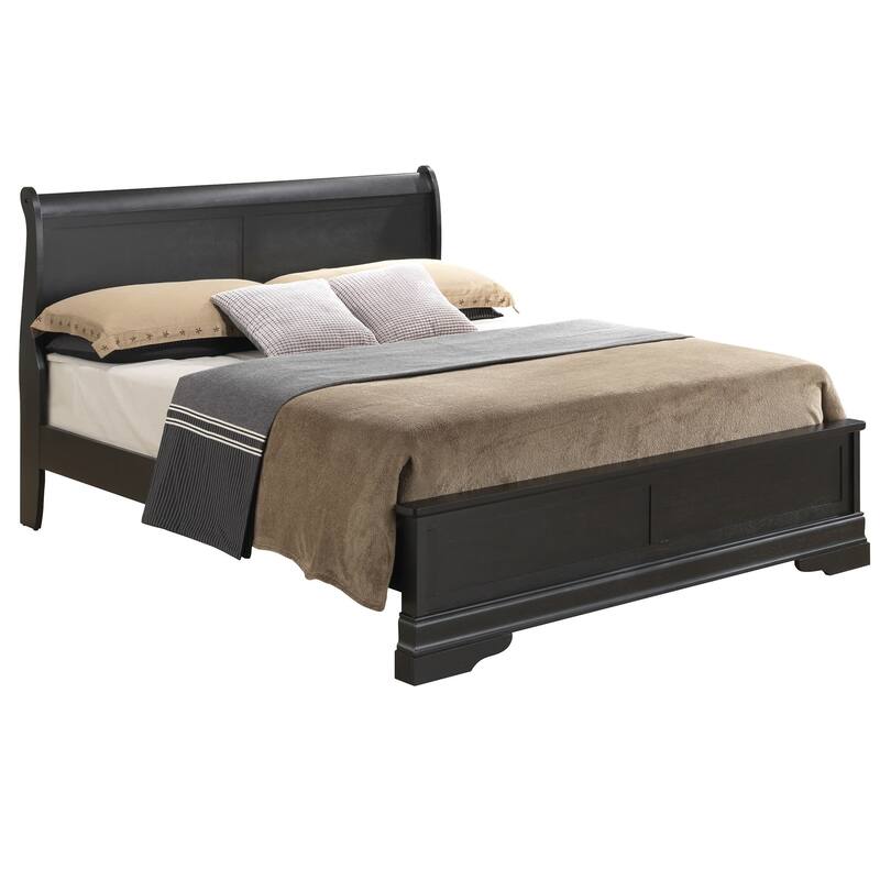 Upholstered Wood Panel Queen Sleigh Bed - 87" - Black