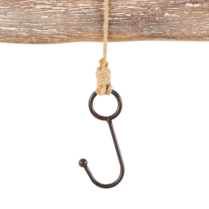 Brown Wood Whitewashed 4 Hanger Anchor Home Wall Hook with Hanging Rope and Bronze Metal accents (Set of 2)