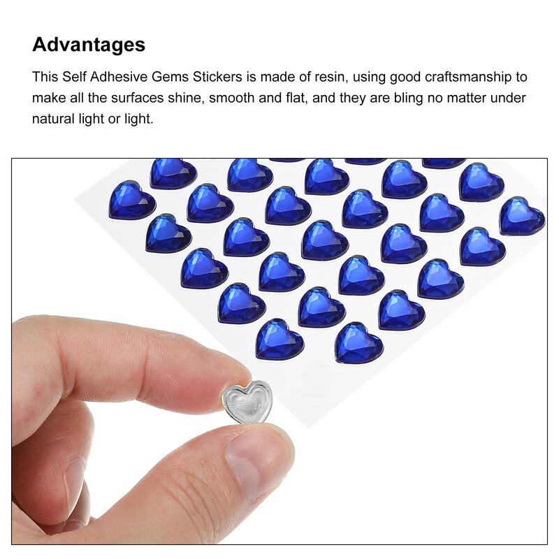 144 Pcs Heart Rhinestone 10mm Self Adhesive Gems Stickers Dark Blue - Dark Blue