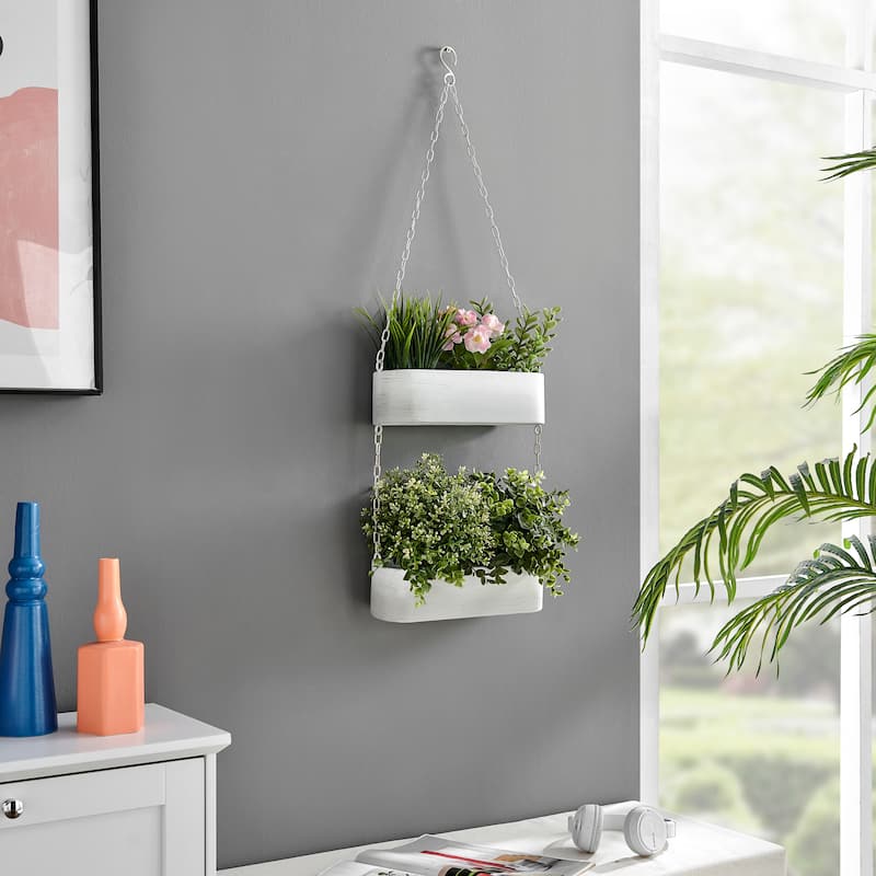 Danya B. Two-Tier Hanging White Metal Trough Wall Planter