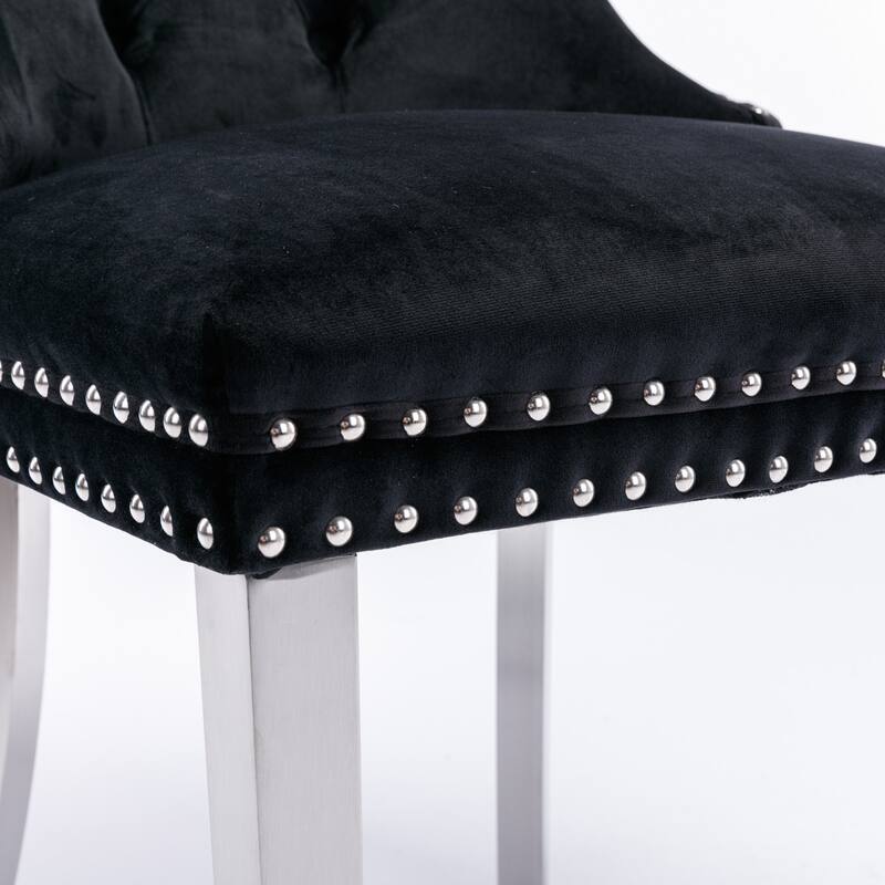 High-end Tufted Solid Wood Velvet Upholstered Dining Chair with Chrome Stainless Steel Plating Legs,Set of 2