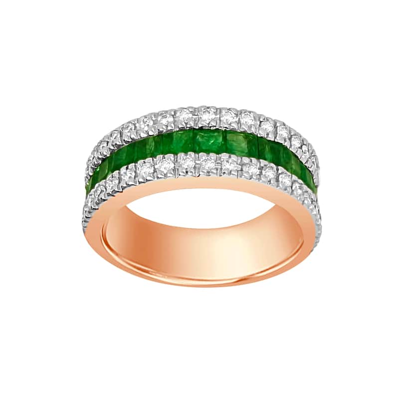 Auriya 14k Gold Emerald and Diamond Triple-Row Channel Band 0.42 ct. tw. (F-G, VS)