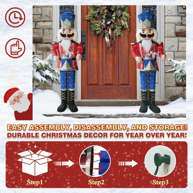 VEIKOUS 5 ft. 3D Warm White Light Nutcracker Play Drum Christmas Holiday Yard Decoration - Red