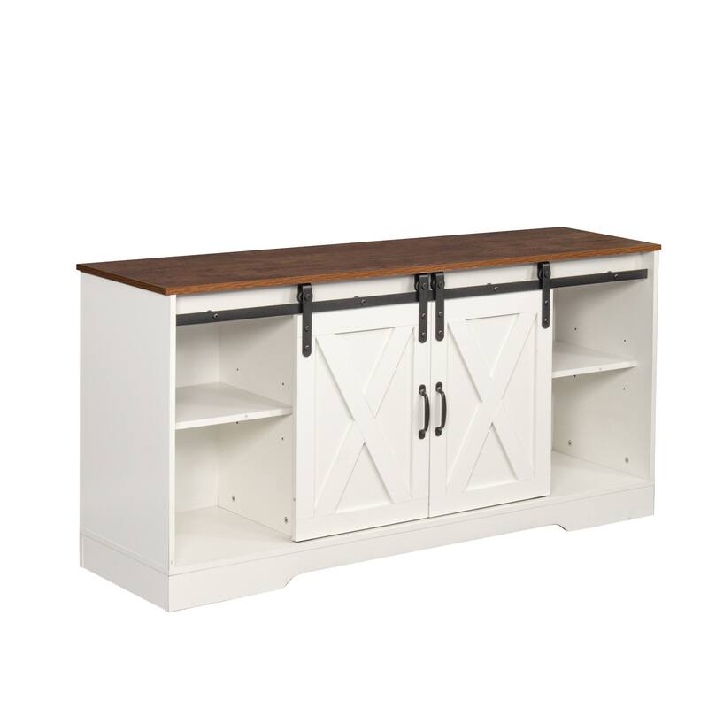 Wooden Sliding Barn Door TV Stand,Storage Cabinet with Adjustable Shelves