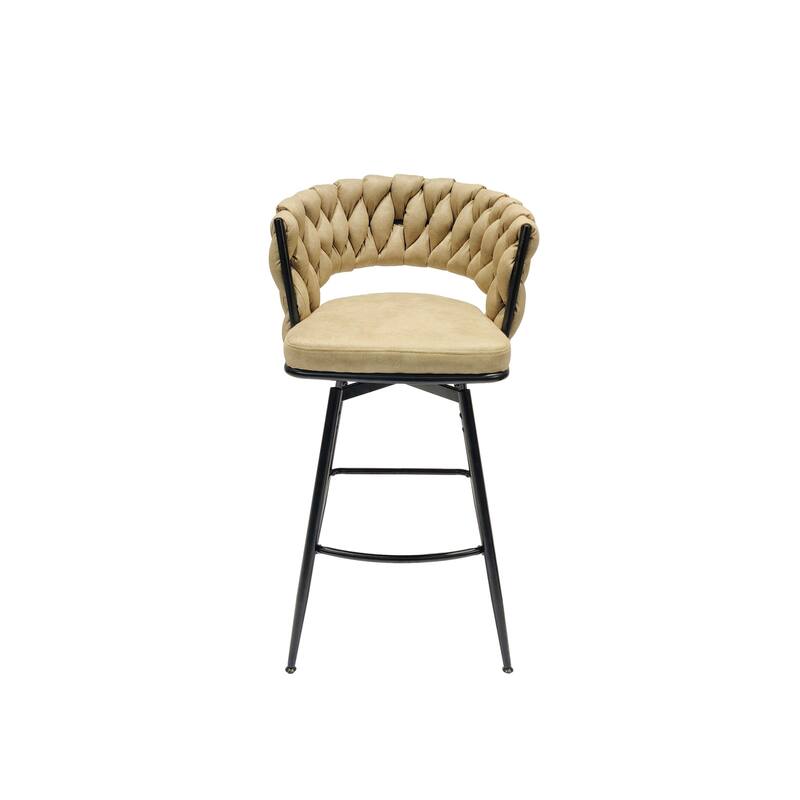 360 Swivel Linen Woven Bar Stool 2pcs Bar Stools with Back Footrest