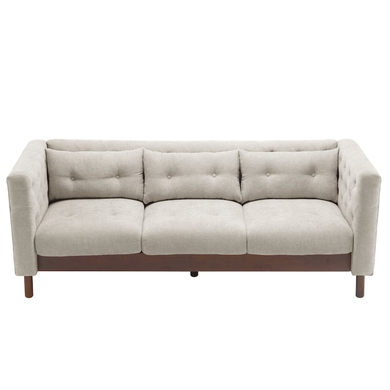 Modern Sofa Couch, 78" Upholstered Loveseat Sofa, Tufted 3-seat Couch with Wooden Legs Luxury Leisure Sofa for Living Room