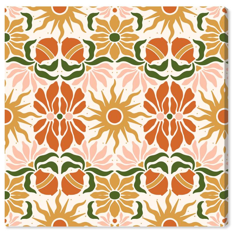 Wynwood Studio Canvas Abstract Vines and Sun Pattern Orange and Dark Orange Modern & Contemporary Wall Art Canvas Print - 30 x 30
