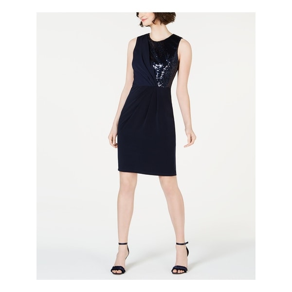 navy sleeveless sheath dress