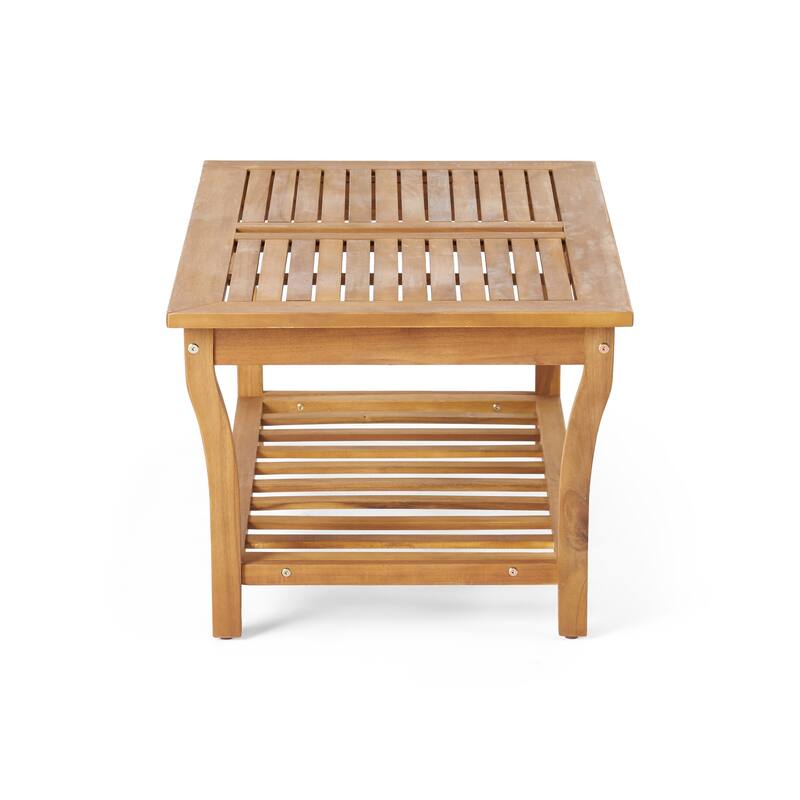 Caydon Acacia Wood Outdoor Club Chair and Coffee Table Set with Cushions by Christopher Knight Home