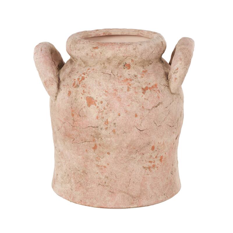 Pink Ceramic Antique Style Distressed Decorative Vase with Handles