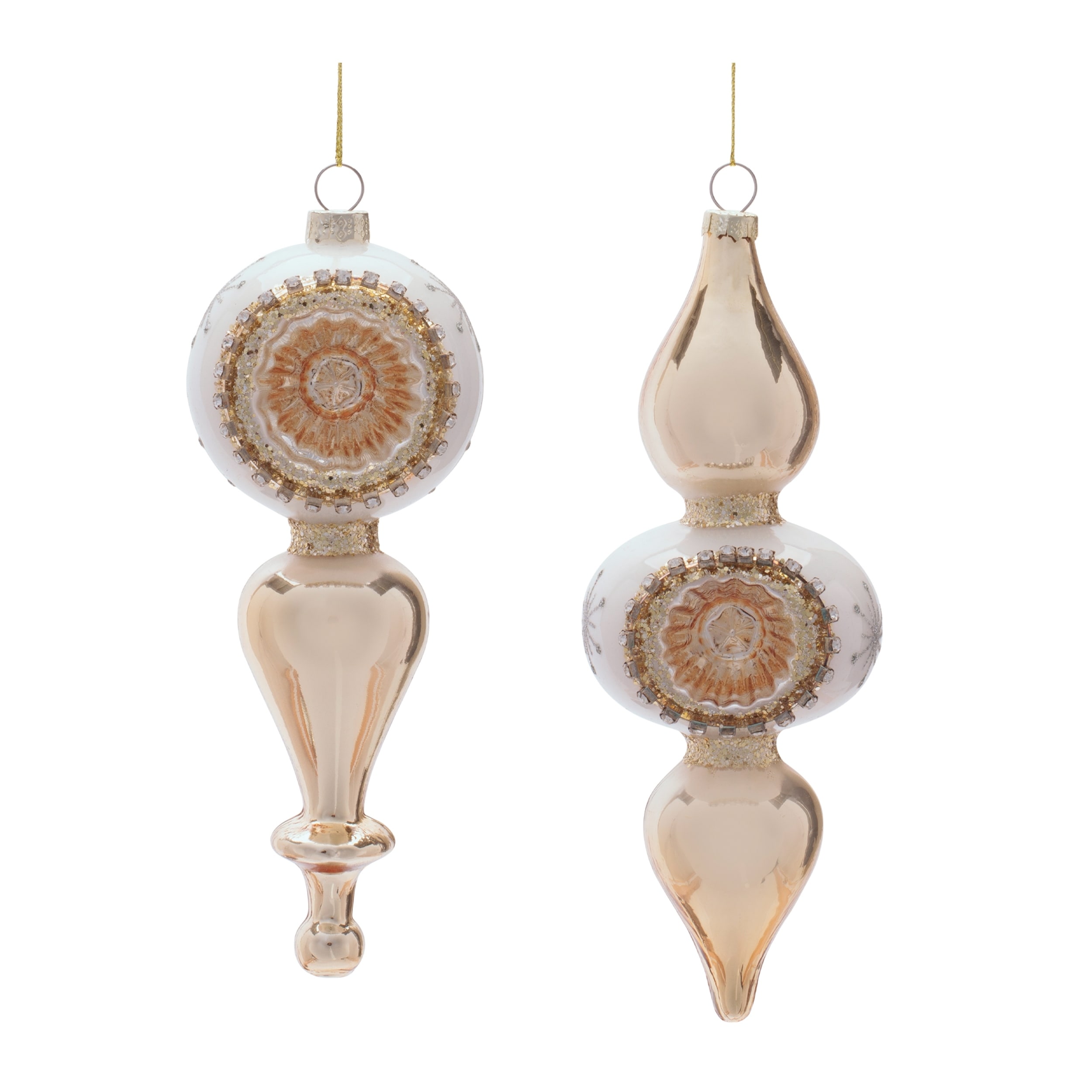Glass Finial Reflector Ornament Set of 12