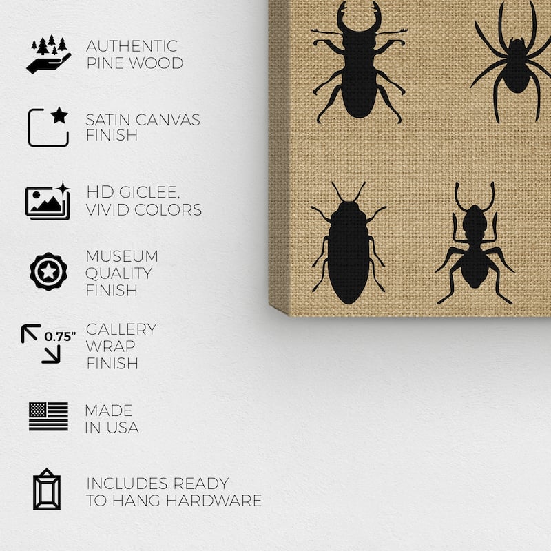 Wynwood Studio Canvas Animals Burlap Creepy Crawlies Black and Beige Farmhouse Wall Art Canvas Print
