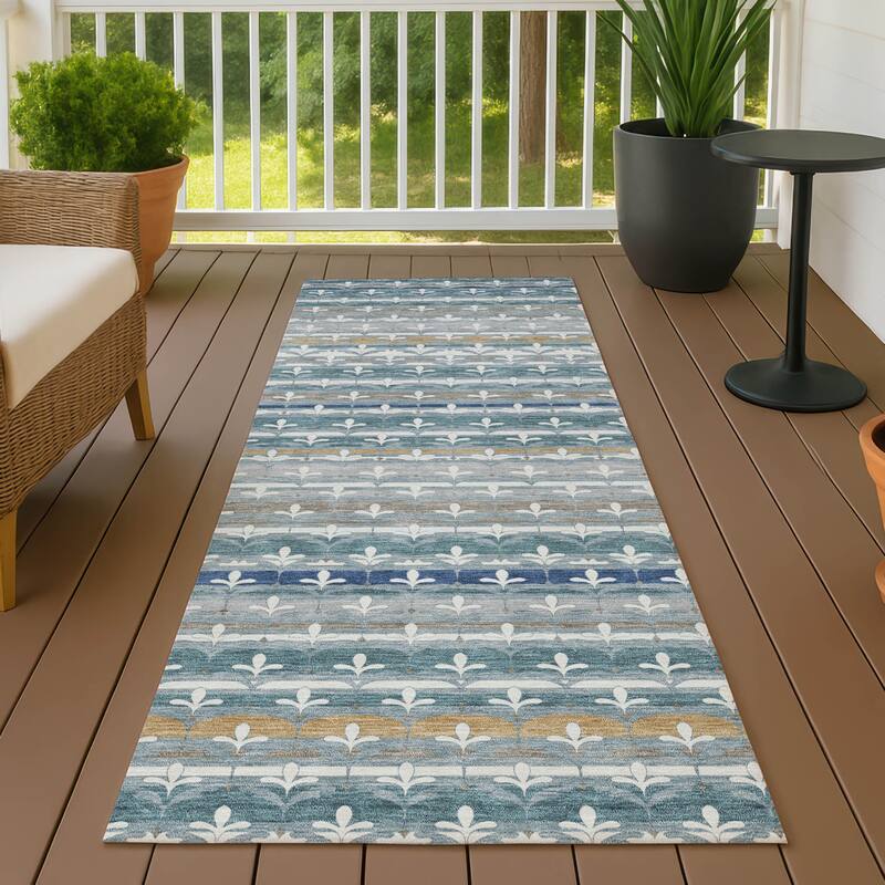 Machine Washable Indoor/ Outdoor Stripe Bramlage Chantille Rug - Teal - 2'3" x 7'6"