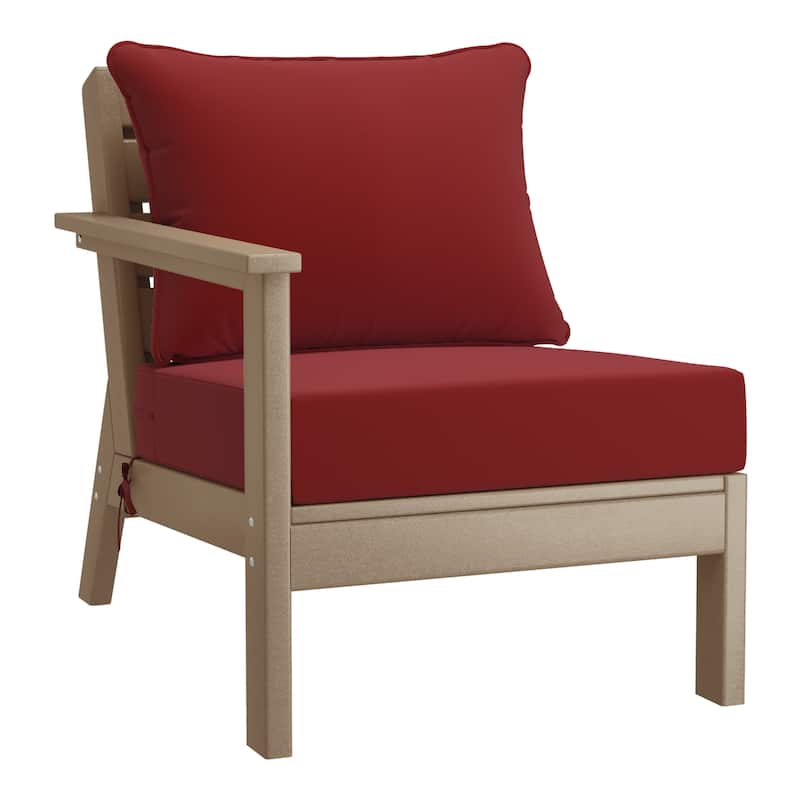 Birchwood All Weather HDPE Outdoor Patio Deep Seating Weathered Wood Left Arm Facing Chair With Cushions (2-PC-Set)