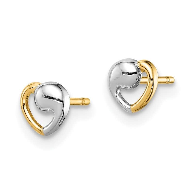 Curata 14k Yellow Goldand White Rhodium Love Heart Post Earrings - 4.8mm
