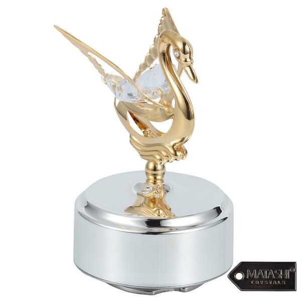 Matashi Home Decorative Showpiece 24k Gold Plated Music Box With Crystal Studded Swan Figurine Overstock 30264351