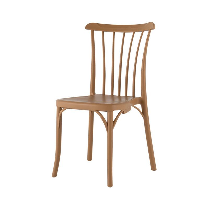 HomeRoots Set of Two Tan and Natural Heavy Duty Plastic Slat Back Dining Side Chairs