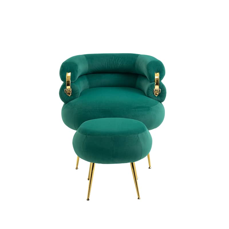 Velvet Upholstered Tubulous Accent Chair With Ottoman