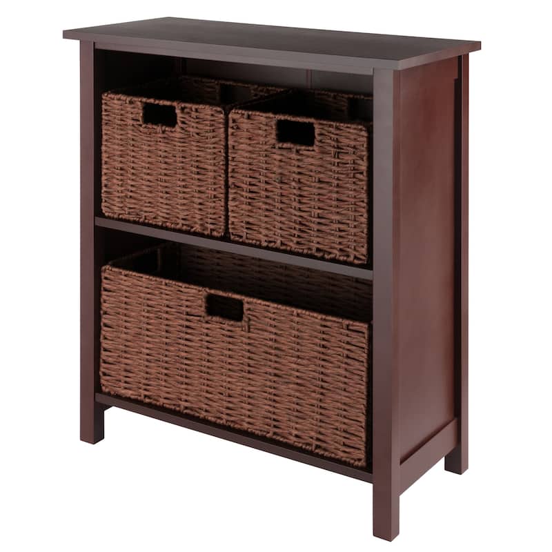 Milan 4-Pc Storage Shelf with 3 Foldable Woven Baskets, Walnut - 28.03 x 12.99 x 30 inches - Walnut