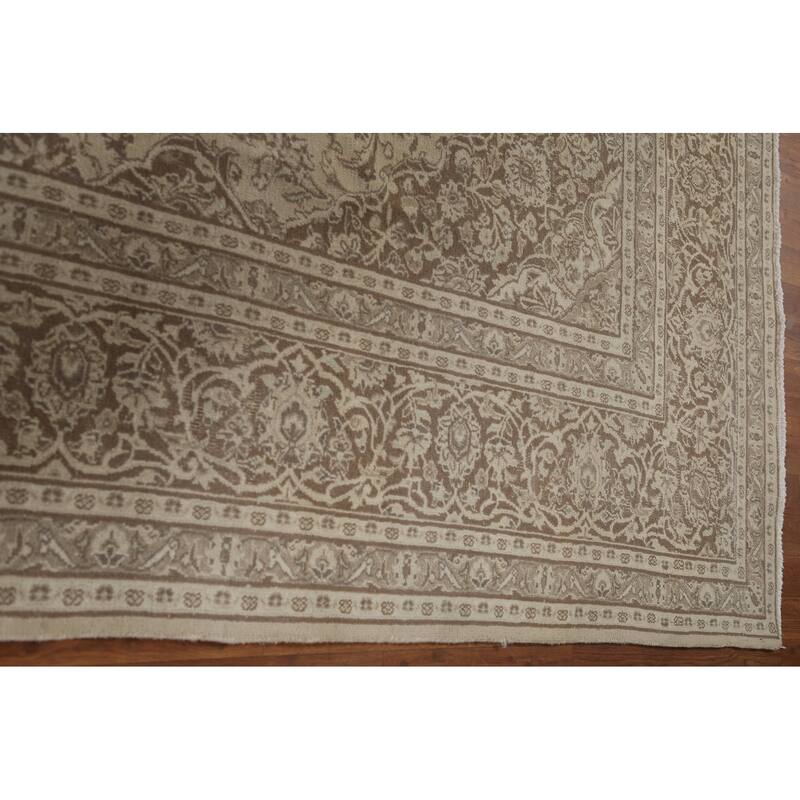 Hand Knotted Oriental 100% Wool Carpet Traditional Floral Beige & Ivories Mashad Area Rug - 12' 4'' X 9' 6''