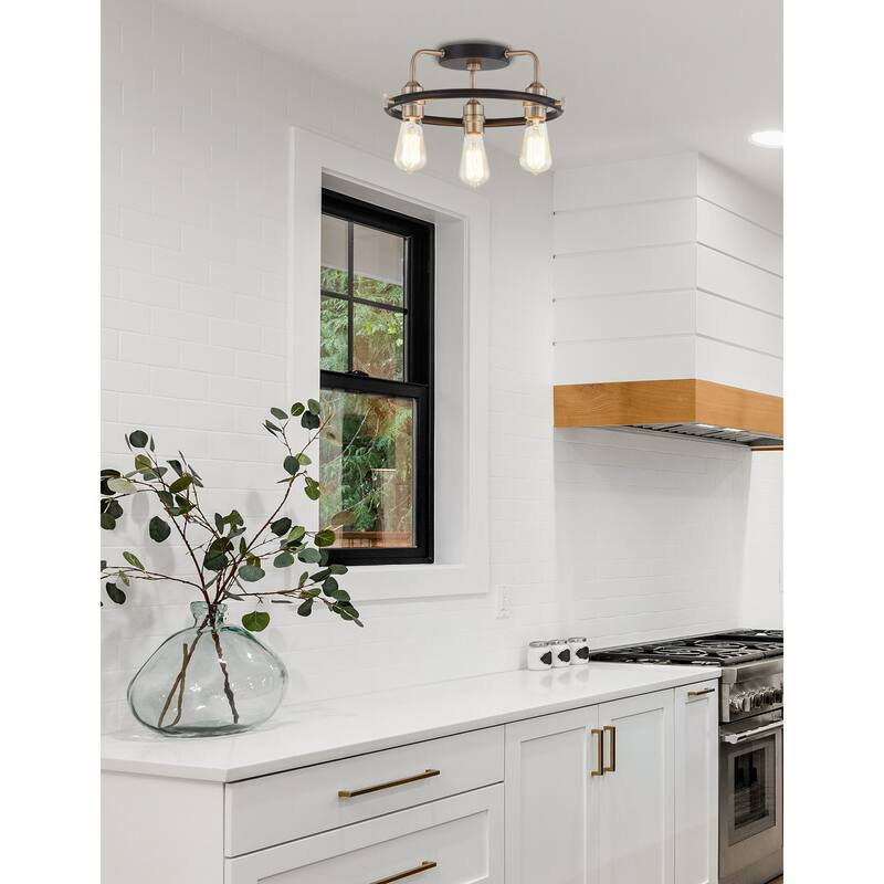 Volta 3-Light Flush-Mount with Brass Accents