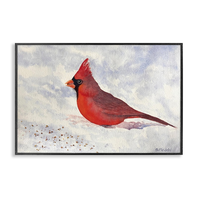 Stupell Red Cardinal in Snow Framed Giclee Art Design By Stephanie Fielden - 24 x 16 - Black