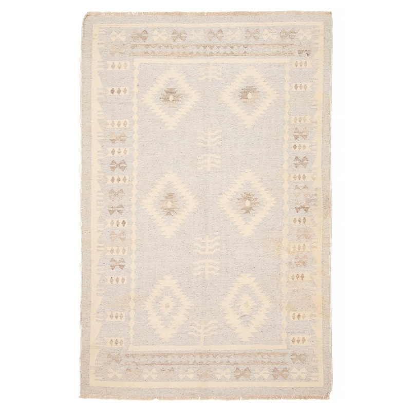ECARPETGALLERY Flat-Weave Ankara FW Light Grey Wool Kilim - 4'11 x 7'11 - Light Grey - 4'11 x 7'11