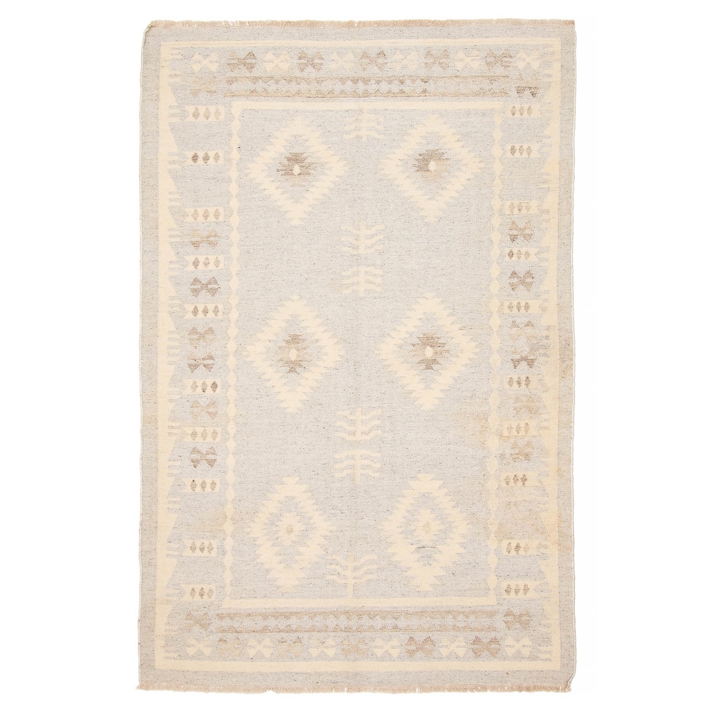 ECARPETGALLERY Flat-Weave Ankara FW Light Grey Wool Kilim - 4'11 x 7'11