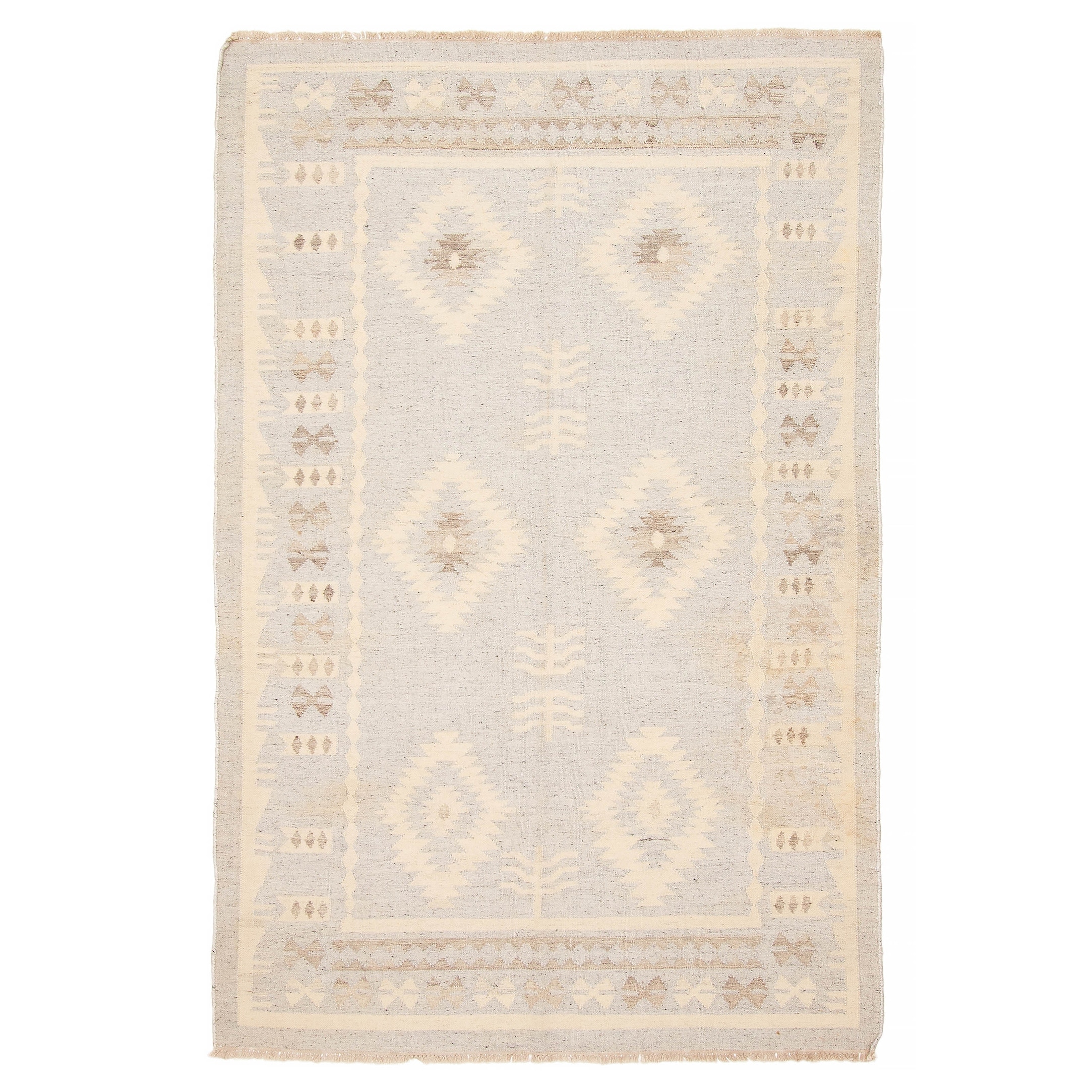 ECARPETGALLERY Flat-Weave Ankara FW Light Grey Wool Kilim - 4'11 x 7'11