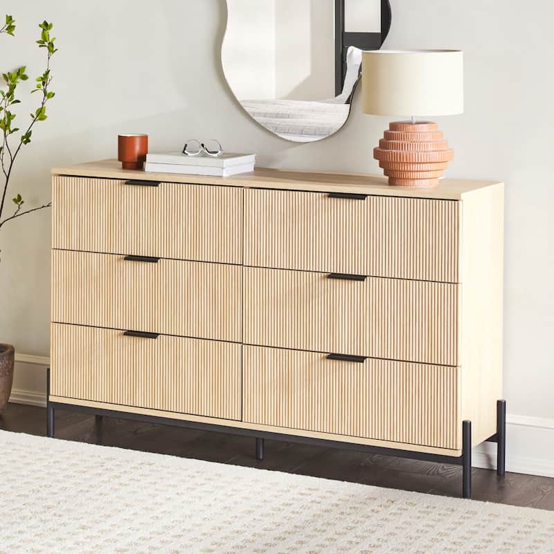 Walker Edison Six Drawer Chest with Reeded Drawer Fronts