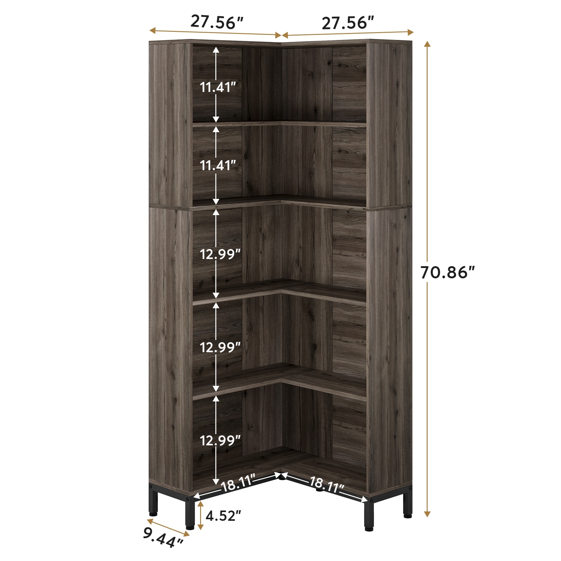 6-Tier Corner Shelf, 71 inch Tall Corner Bookshelf for Small SpaceRustic  Brown in 2023