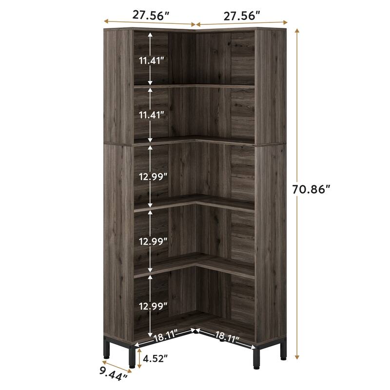 71 Inches Corner Bookcase, 6-Tiers L-Shaped Bookshelf Display Shelf