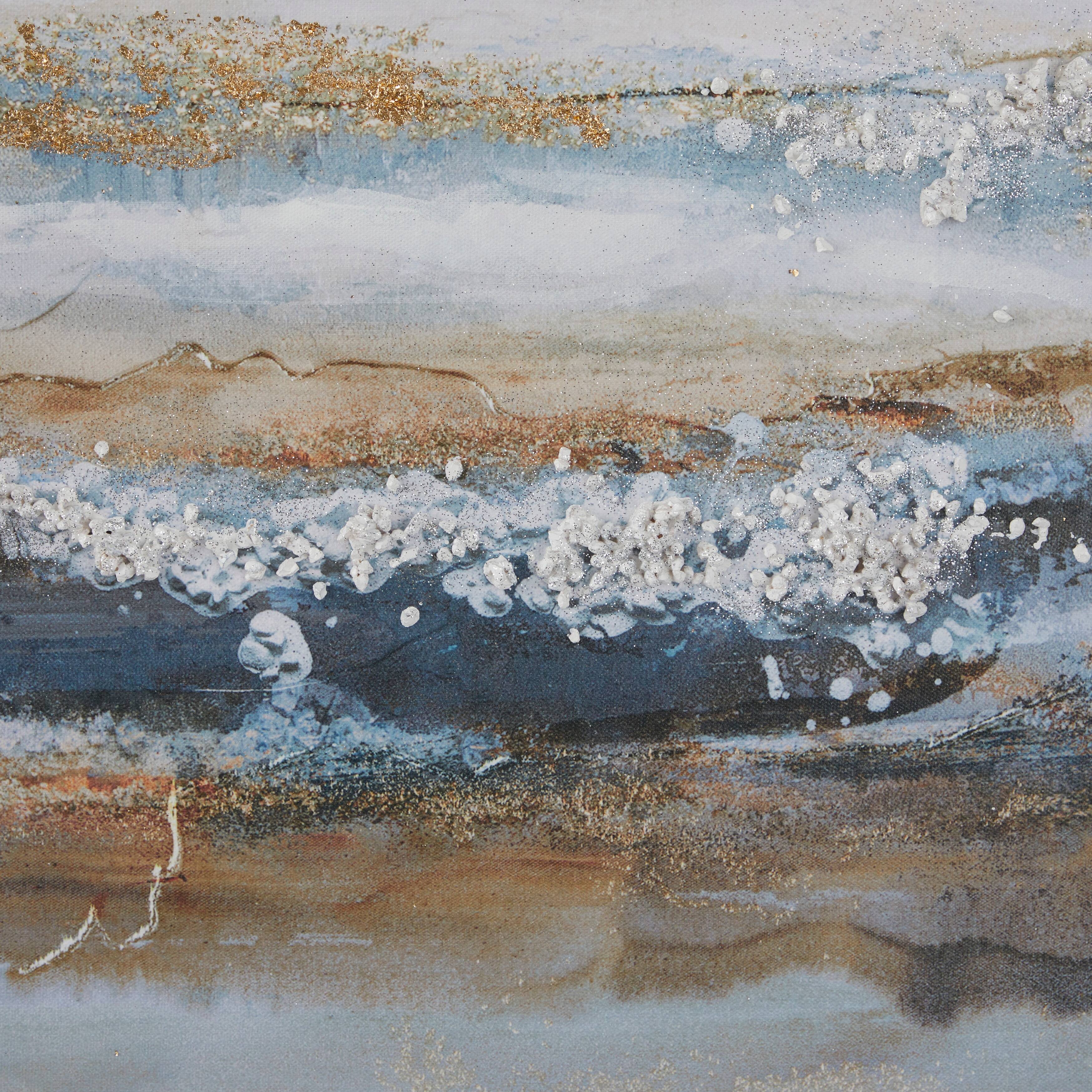 Blue Canvas Landscape Framed Wall Art with Gold Frame (Set of 3) On