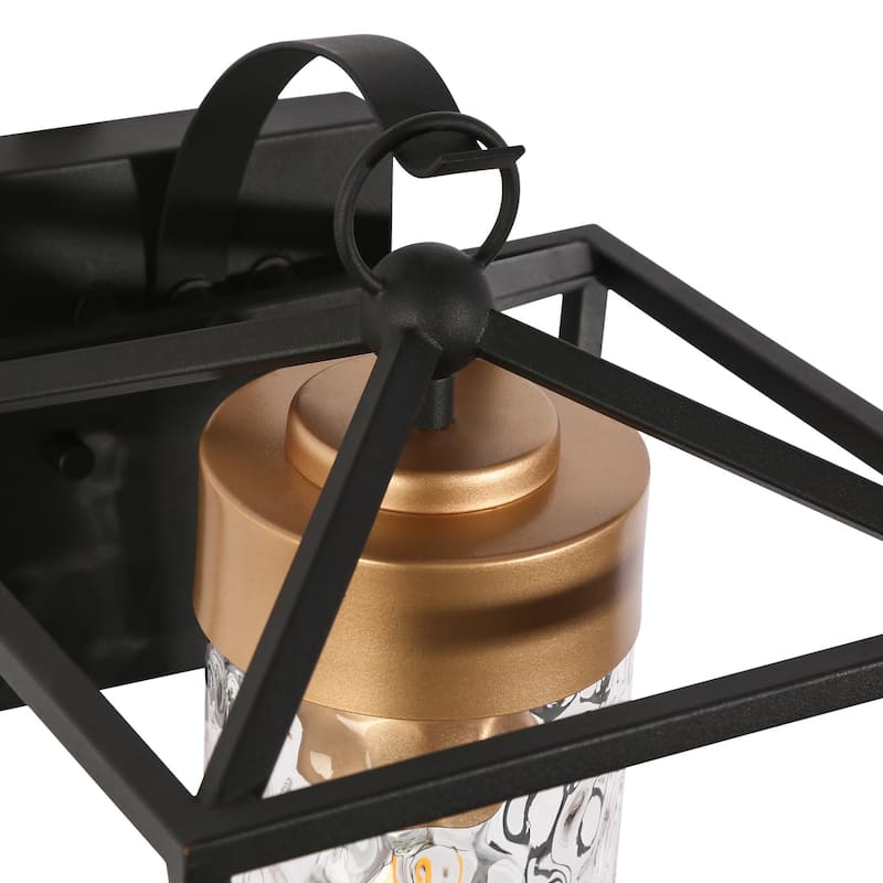 Modern Brushed Black Gold 1-Light Outdoor Wall Lantern Sconce Water Glass for Garage Porch Front Door