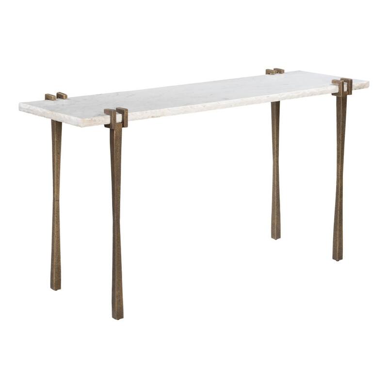 HomeRoots 55" White and Bronze Genuine Marble and Iron Console Table - 55.00 in. x 29.90 in. x 18.00 in.