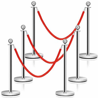 Costway 6Pcs Stanchion Posts Queue Pole Retractable 3 Velvet Ropes