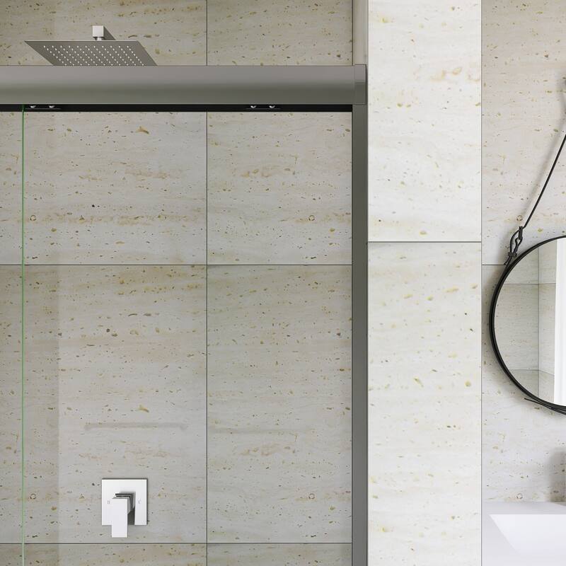 Double Sliding Framed Shower Door in Matte Black Finish