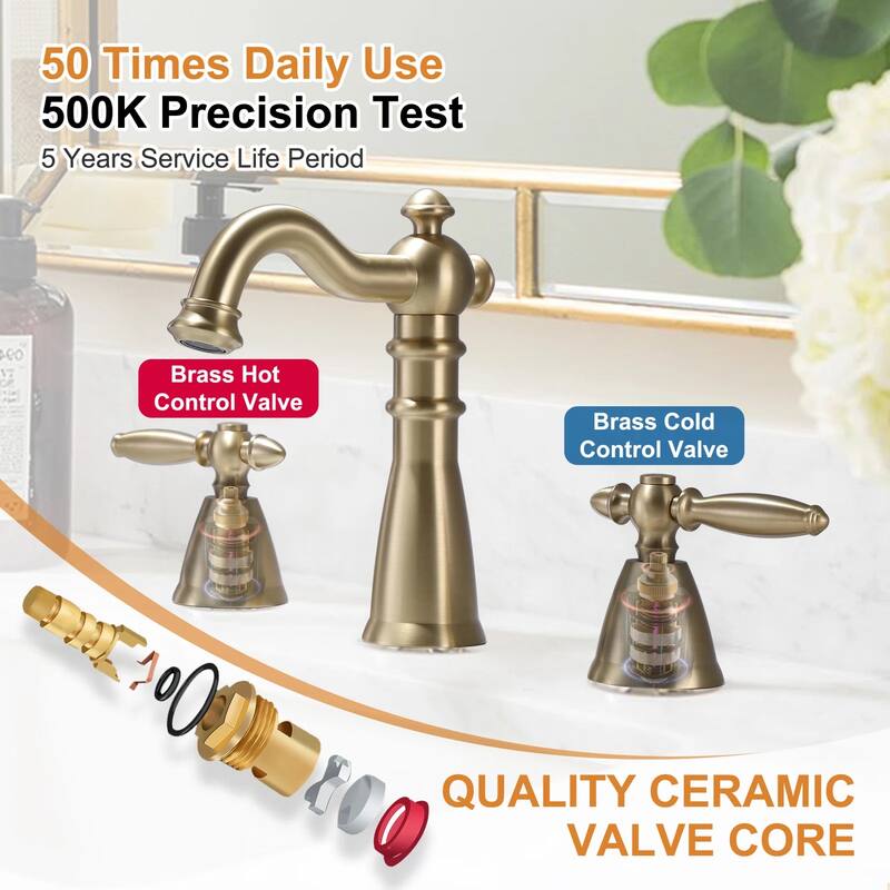 8.2"H Antique Solid Brass Widespread 2-handle Bathroom Sink Faucet