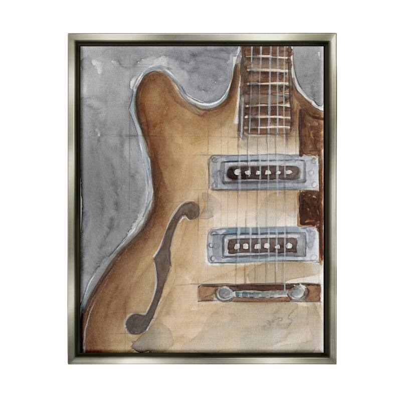 Stupell Electric Guitar Painting Framed Floater Canvas Wall Art Design by Ethan Harper - 25 x 31 - Grey