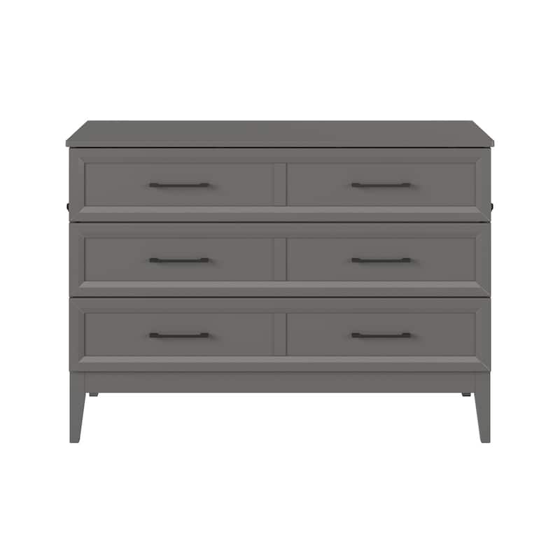 Full Murphy Bed Chest with Mattress & USB Charger - Space Saving Bed, Grey Finish - Renaissance Revival