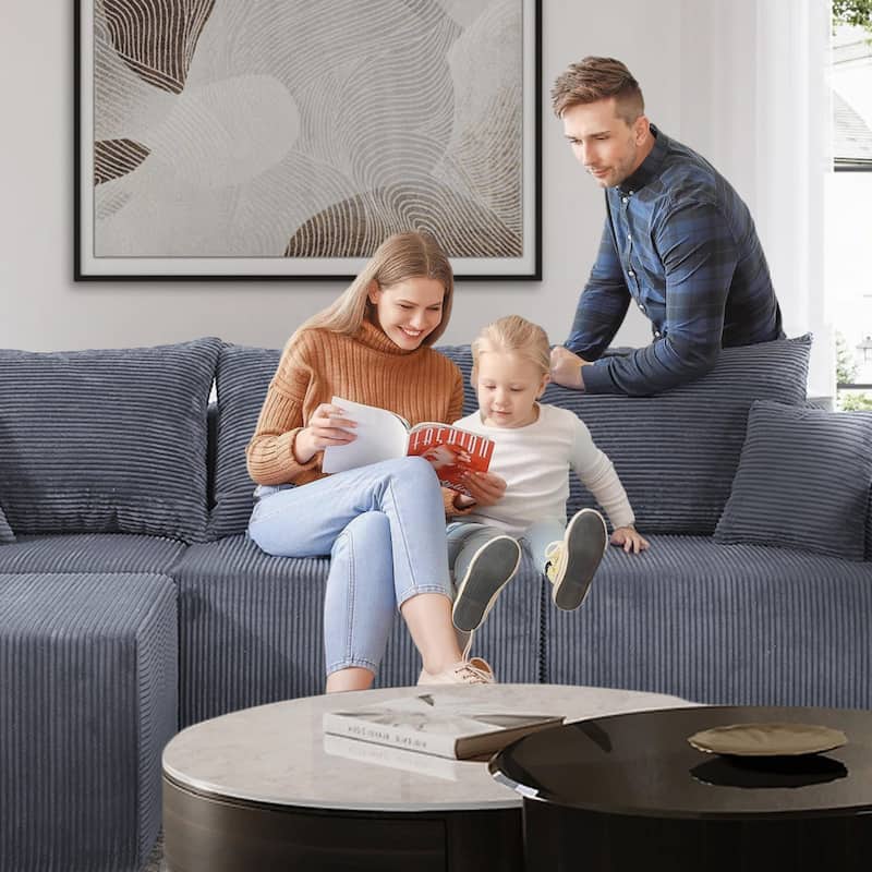 4-Piece Modular L-Shaped Sectional Sofa,Convertible Couch with Spacious Chaise Lounge, Premium Corduroy Upholstery