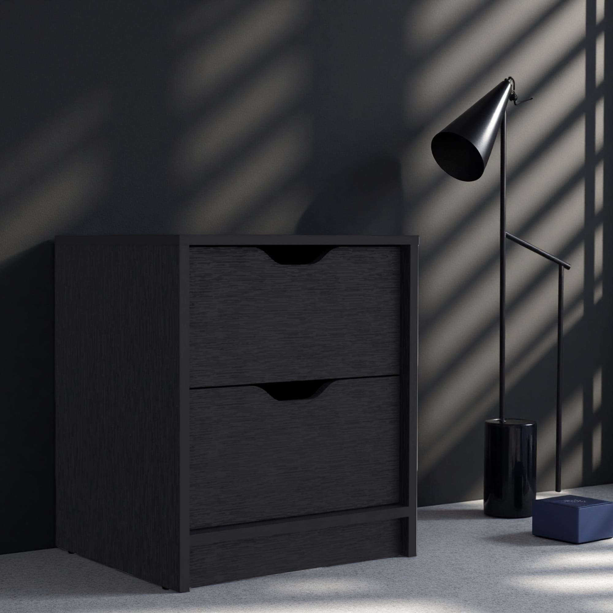 16"L Laminated Wood Nightstand, 2 Drawers with Pull-Out System, Compact Side Table with Smooth Sliding Drawers & Durable Finish