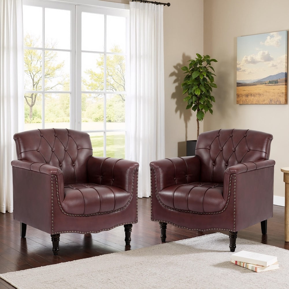 31" W Tufted Vegan Leather Accent Chairs for Living Room Set of 2