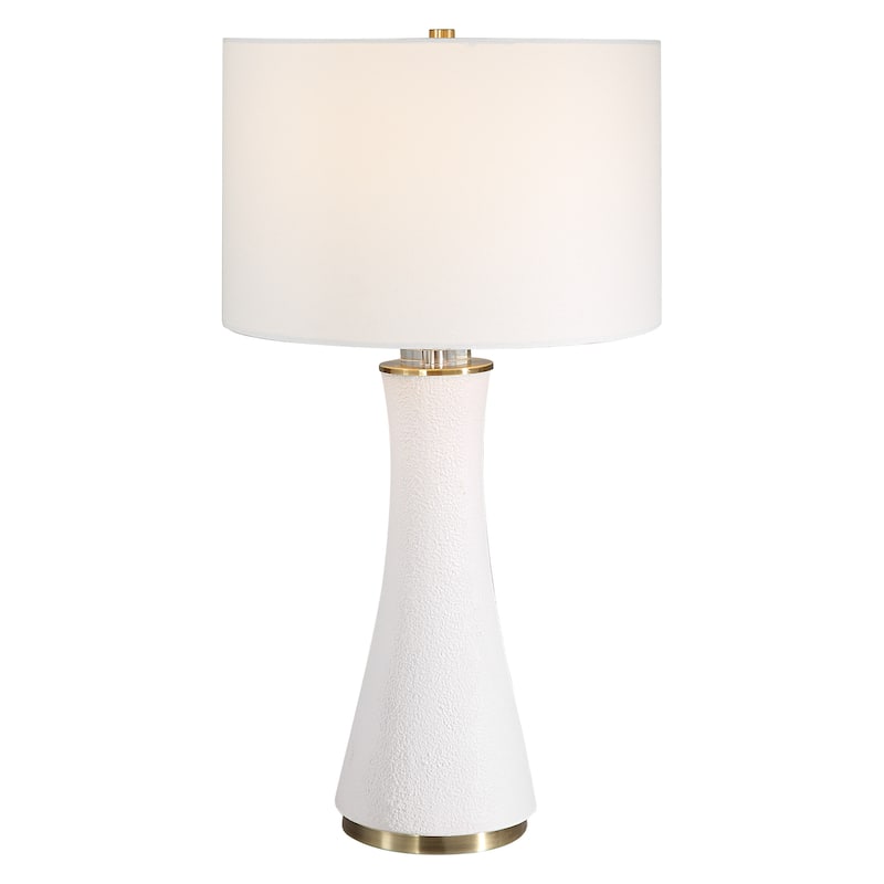 Porch & Den Matte White Textured Ceramic and Crystal Table Lamp