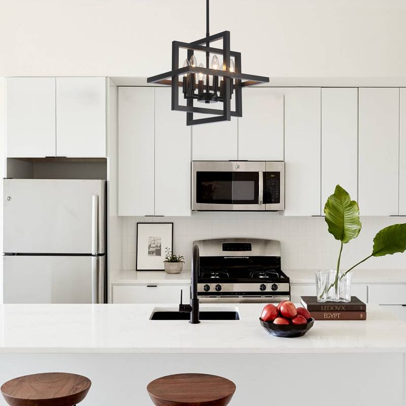 6 - Light Farmhouse Metal Cage Chandelier Rectangle Hanging Light